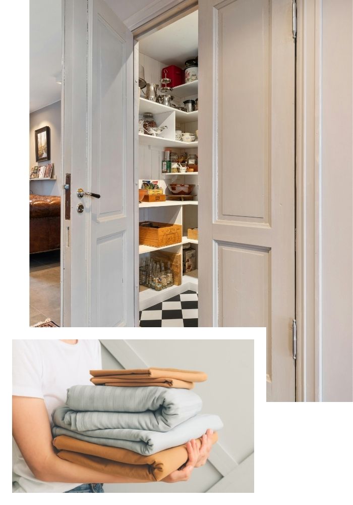 pantry organization and laundry a well organized closet and a sage lifestyle management worker carrying fresh folded laundry as part of home management services